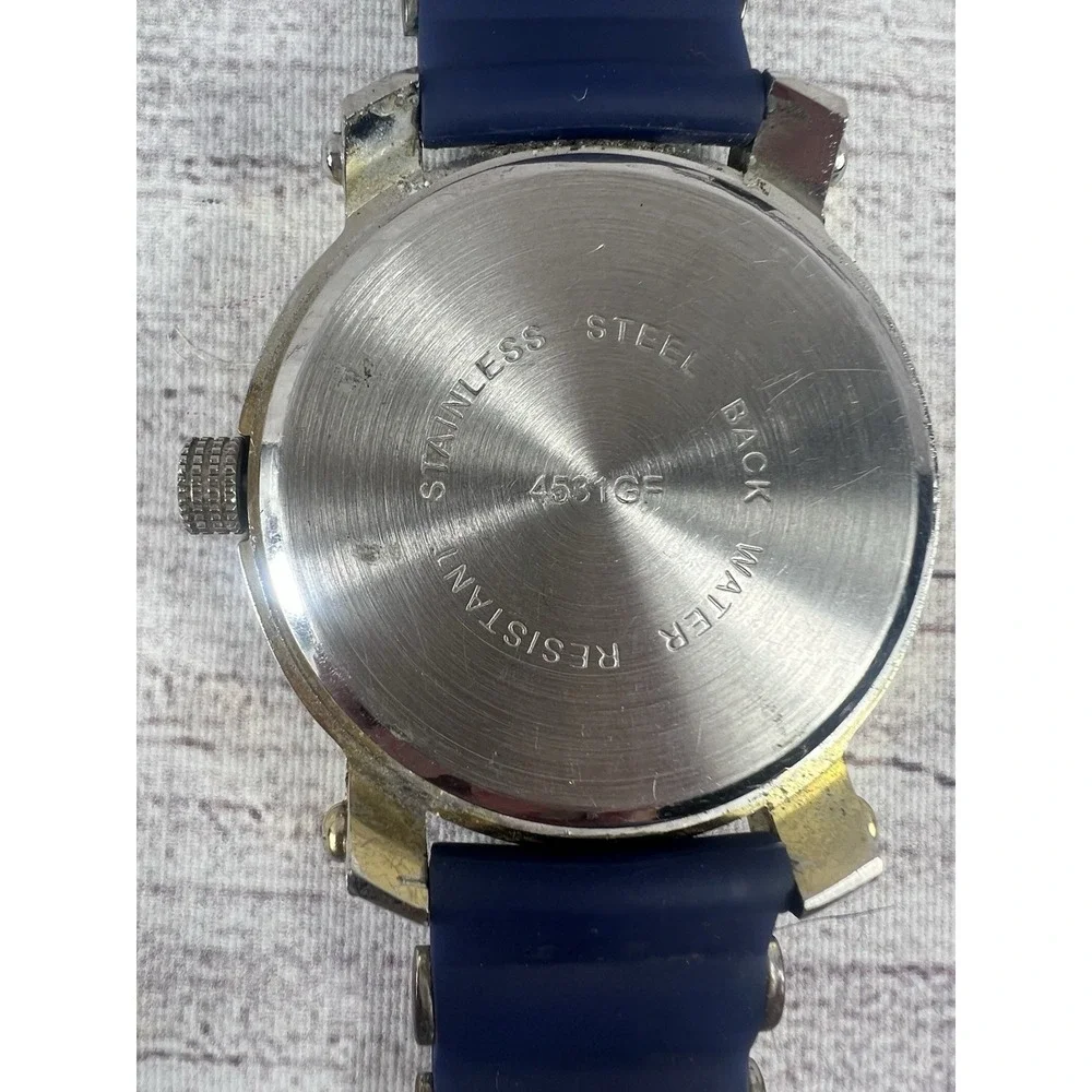 VTG‎ Techno King Quartz Watch Blue Silicone Band Rhinestone Bezel For Parts